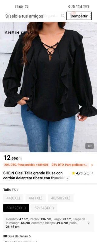 Blusa negra con volantes 3XL