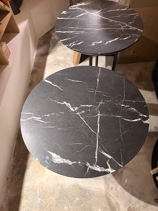 3 Mesas Redondas Mármol Negro y Blanco