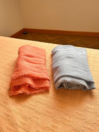 2 Fulares Viscosa Azul Claro y Coral