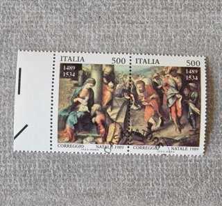 Francobollo Italia Correggio Natale 1989