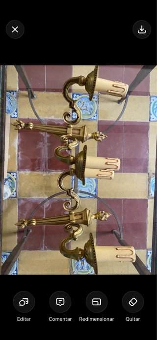 Pareja de apliques antiguos de pared latón dorado
