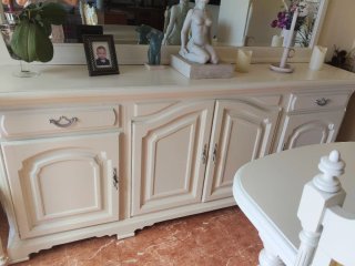 Mesa salón y 6 sillas lacadas blanco