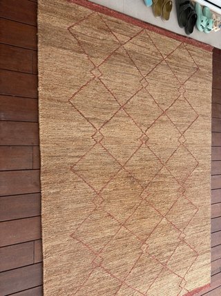 Alfombra Yute Beige y Marrón Diseño Geométrico
