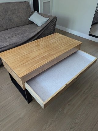 Mesa de centro elevable madera y forja