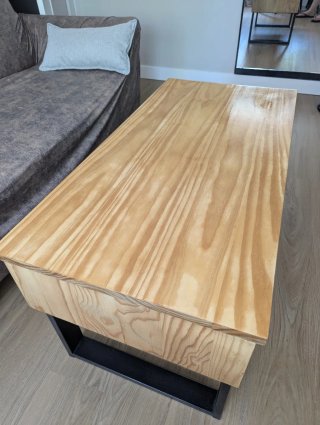 Mesa de centro elevable madera y forja
