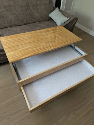 Mesa de centro elevable madera y forja