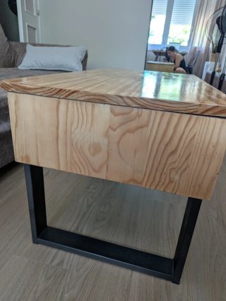 Mesa de centro elevable madera y forja
