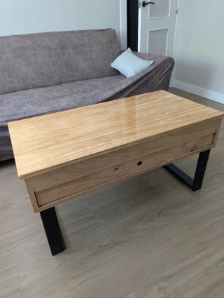 Mesa de centro elevable madera y forja