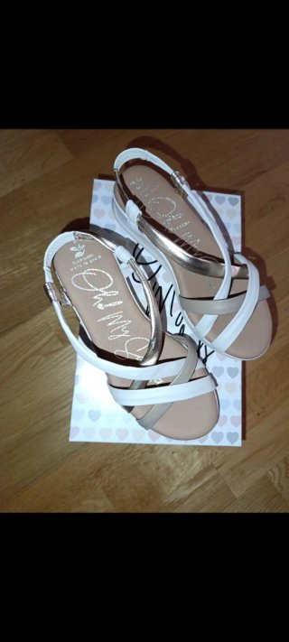 Sandalias mujer talla 37 beige/doradas/blancas