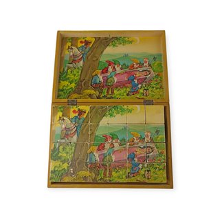 Puzzle antiguo de cubos de madera W.F. – Made in Western Germany – 24 cubos – Caja original