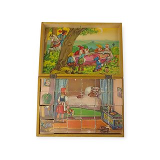 Puzzle antiguo de cubos de madera W.F. – Made in Western Germany – 24 cubos – Caja original