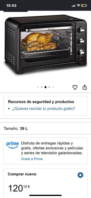 Horno Eléctrico Moulinex.¡¡60€ Comprado por 120€!!
