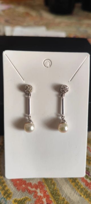 Pendientes Oro Blanco Perlas y Circonitas