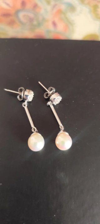 Pendientes Oro Blanco Perlas y Circonitas