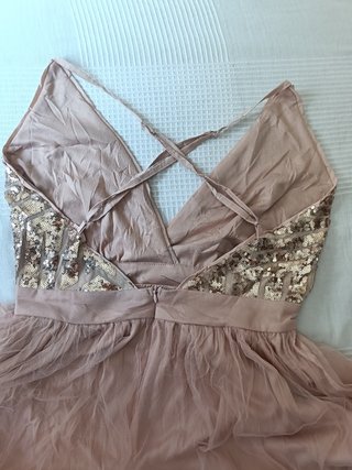 Vestido fiesta lentejuelas dorado y rosa