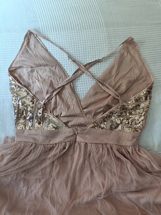 Vestido fiesta lentejuelas dorado y rosa