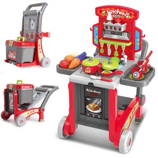 Cucina Giocattolo Bambini 3in1 Richiudibile in Trolley e