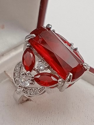 Anello Argento 925 Zirconi Rossi Bianchi bagno oro
