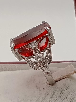 Anello Argento 925 Zirconi Rossi Bianchi bagno oro