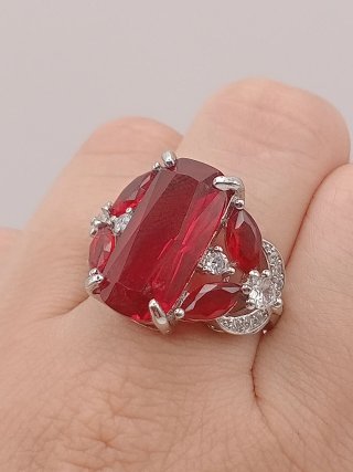Anello Argento 925 Zirconi Rossi Bianchi bagno oro