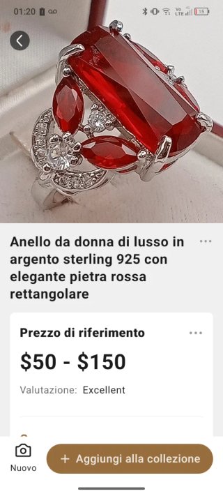 Anello Argento 925 Zirconi Rossi Bianchi bagno oro