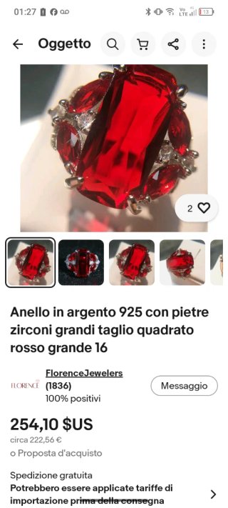 Anello Argento 925 Zirconi Rossi Bianchi bagno oro