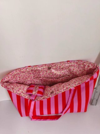 Bolso y portapañuelos rayas rosa y rojo