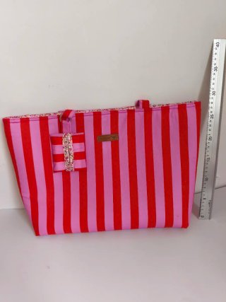 Bolso y portapañuelos rayas rosa y rojo