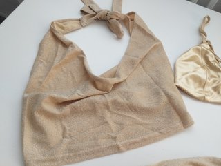 Conjunto Top y Falda pantalón Dorado t xs