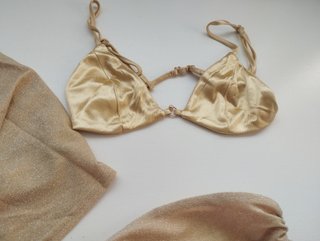 Conjunto Top y Falda pantalón Dorado t xs