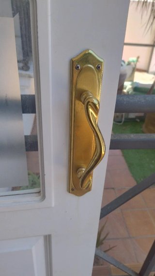 Puerta blanca con cristal y manilla dorada