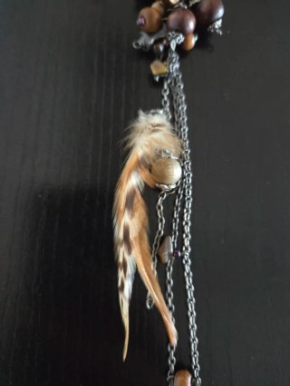 Collar plumas, piedras y cuentas Vintage original