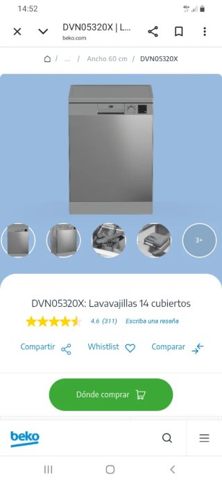 Lavavajillas Beko DVN05320X