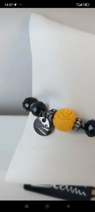 Bracciale elastico Sodini nero, giallo e argento