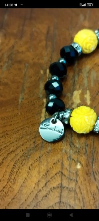 Bracciale elastico Sodini nero, giallo e argento