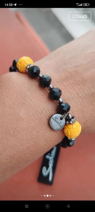 Bracciale elastico Sodini nero, giallo e argento