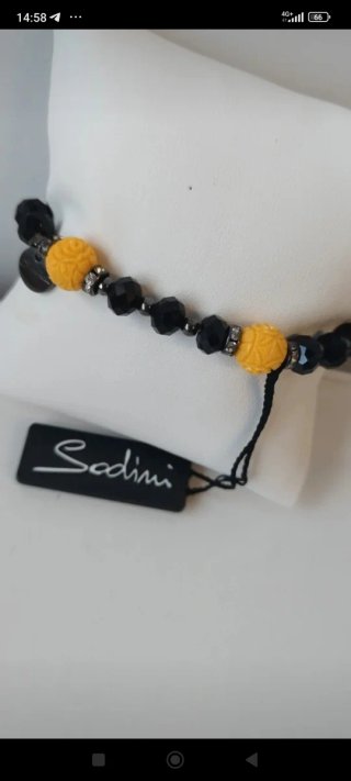 Bracciale elastico Sodini nero, giallo e argento