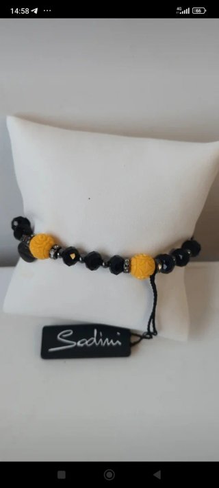 Bracciale elastico Sodini nero, giallo e argento