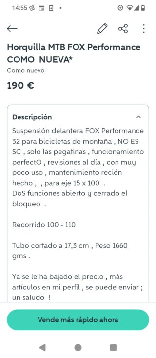 HORQUILLA FOX *DE REGALO EQUIPACION, EN MI PERFIL*