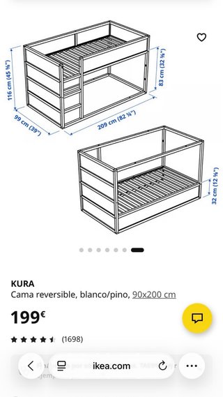 Cama Kura Ikea 90x200 cm