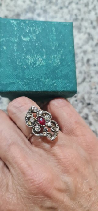 Anillo Plata 800 con Piedra Roja