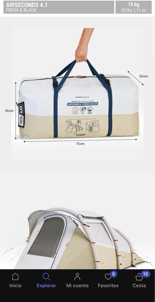 Tienda campaña Quechua Airseconds 4.1 Fresh&black