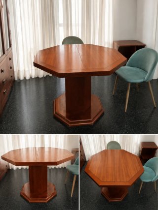Mesa hexagonal extensible de madera