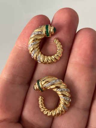 Pendientes Vintage Oro 18k Esmeraldas Diamantes