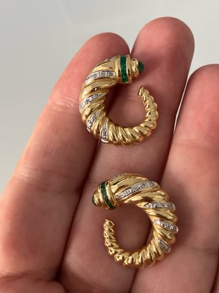 Pendientes Vintage Oro 18k Esmeraldas Diamantes