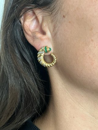 Pendientes Vintage Oro 18k Esmeraldas Diamantes