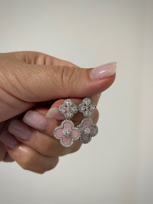 Pendientes Trébol Rosa y Plata