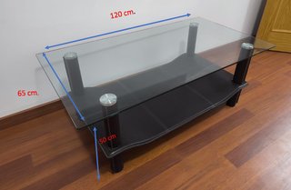 Mesa centro cristal y piel 120x65x50 cm