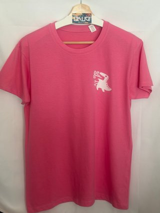 T-shirt rosa com estampa de dinossauro
