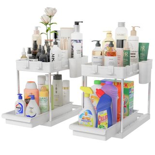 Set 2 Organizer Sottolavello Bianco Bagno Cucina Cassetto
